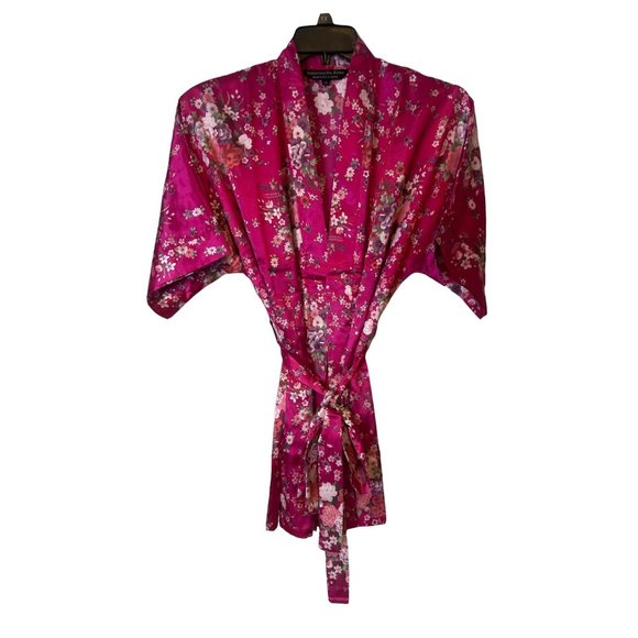 Alexander Del Rossa Other - Alexander Del Rossa Robe Women Size M Floral Short Sleeve Kimono Wrap Satin Blen